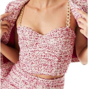 Alice + Olivia Pink Tweed Corset Top with Gold Chain Straps